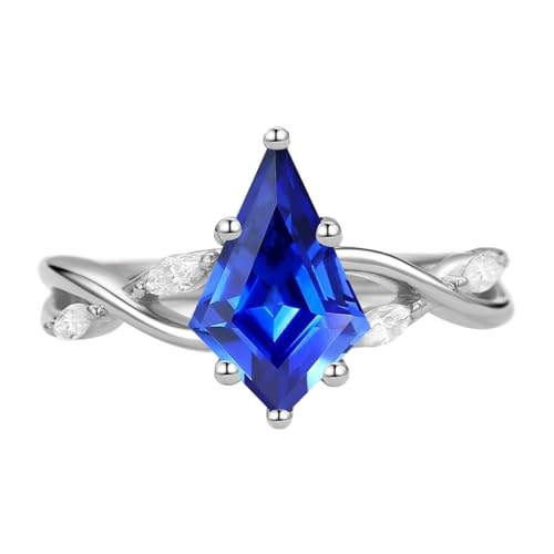 Aihpos 1ct 1.5ct 2ct Blue Sapphire Engagement Ring - Kite Cut Blue Sapphire Rings for Women White Yellow Rose 10K 14K 18K Gold Sterling Silver Gemstone Anniversary Proposal Ring for Her