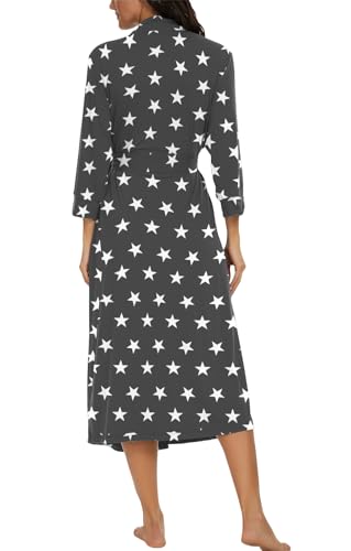 Image of VINTATRE Robes for Women Long Knit Bathrobe XS-4XL | 3 /4 Sleeve Bathrobes with Pockets, Stretchy and Lightweight Fabric, Inner Tie and Fixed Outer Belt, Mid Calf Length