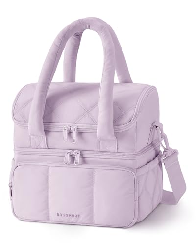 Image of BAGSMART Lunch Bag Women, Double Deck Insulated Lunch Box, Quilted Puffer Lunch Tote, Leakproof, Durable & Reusable Large Lunch Cooler For Work Picnic Travel Meal Prep, Lavender Purple