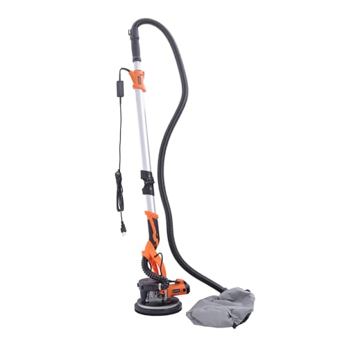 Drywall Sander With Vacuum Dust Collector Bag Ceiling Removal Tool With 6 Variable Speed 1300-2800Rpm, Three Section Handle, Led Light, 6pcs Sandpapers, Chassis Adjustment 0-90 ° Orange