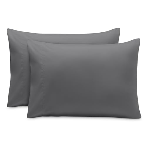Image of Bare Home Microfiber Pillow Cases - Toddler Size Set of 2 Cooling Pillowcases Double Brushed Grey Pack Easy Care (Toddler Pillowcase 2, Grey)