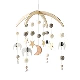⭐【Natürliche Materialien】:🎀 Das Paket enthält nur 1 Full Sterne Elefant Mond Baby Mobile. Mond Sterne Mobile mit süßem Tier Elefant Bettglocke besteht aus 100% umweltfreundlichen Filz- und Häkelperlen, unbehandeltem Naturbambus, ist sehr leicht und kann in einem Kinderbett oder an anderen Orten aufgehängt werden.