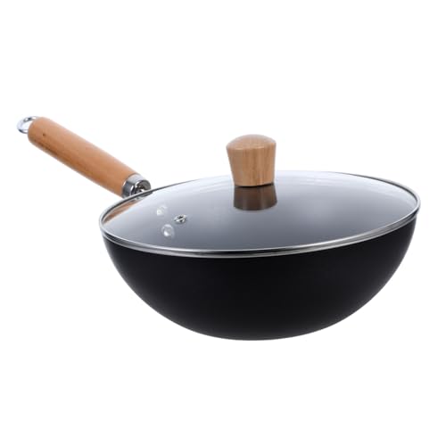 Sartén wok pequeño de hierro con mango de madera miniatura 1