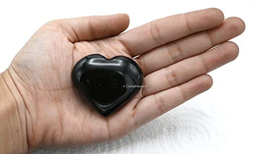 Image of Crystal Heaven Black Agate Heart Palm Pebbles Stones For Anxiety Stress Relief Massage-Aaa Grade Original Healing Gemstone Agate Heart Palm Stone For Yoga Meditation Spiritual