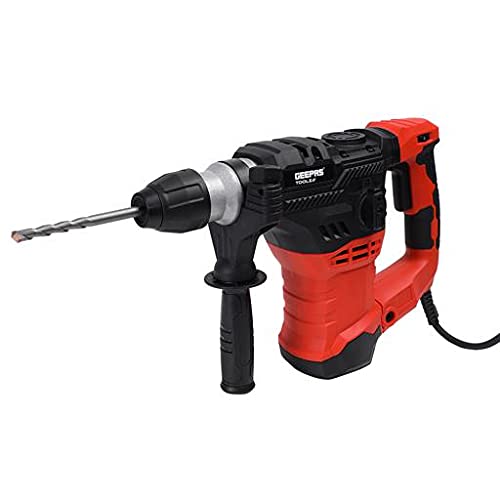 Geepas32 MM SDS Rotary Hammer- GRH3215| 1500W, Impact Energy 6 J| Perfect For Home And Business| No Load Speed 0-850 RPM, Ergonomic Design| Ideal For Concrete| Black And Red