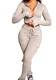 SHINFY Women's 2 Piece Outfits Bodycon Cropped Hoodie Cargo Sweatpants Leggings Jogger Sweatsuits Tracksuit