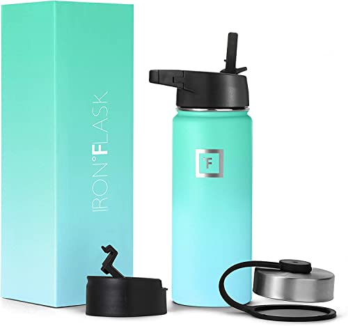 IRON °FLASK Botella De Agua De Deportes, 3 Tapas (Tapa Paja), El Vacío Aislado Acero Inoxidable, Caliente Y Fría[Cielo][18 oz] Cover