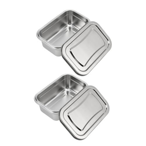 iplusmile 2 Piezas Caja De Helado Soporte Para Helado Nevera Organizador Caso Contenedores De Almuerzo Contenedor De Almacenamiento De Metal Contenedores De Bocadillos Acero Inoxidable Plata