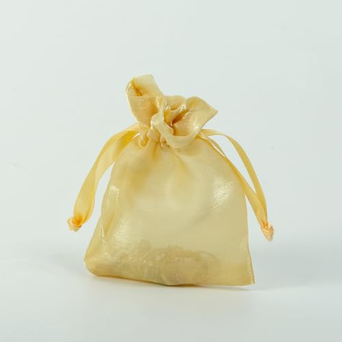 Image of QIANF 20 Pcs Gold Small Organza Bags 3X4 inch for Wedding Favors with Drawstring, Mini Mesh Gift Bags Jewelry Pouch for Candy Bridal Shower Party Favor Baby Shower Christmas
