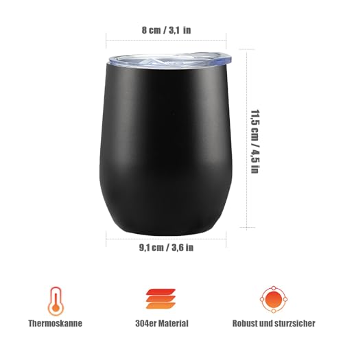 SVUPUE Yerba Mate, Rostfreie Stähle Mate Becher, 360 ml, Geeignet für Mate-Tee, Kaffee und Früchtetee, Schwarz