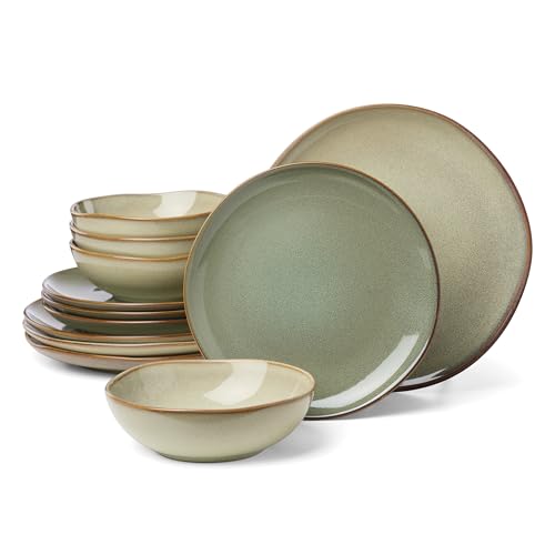 Image of Oneida 897205 Organic Shades 12-Piece Dinnerware Set, Sage Green