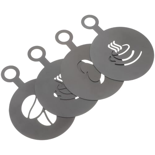 DEARMAMY Coffee Latte Art Stencils 4pcs Stainless Steel DIY Latte Decoration Tools Washable Milk Foam Templates for Cappuccino and Coffee Drink Decorating Random Style