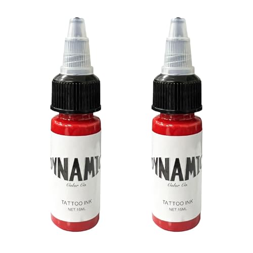 Tattoo Ink Red 2PCS, Tattoo Practice Pigment, Dynamic Red Tattoo Ink, Tattoo Supplies for Colouring and Mixing, Vibrant, Sterilized, Vegan, Safe and Long Lasting(15ml/Bottle)