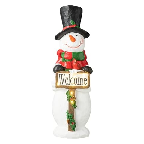 29.25" H Lighted Christmas Resin Snowman Porch Decor Christmas Welcome Sign for Front Door Porch Snowman Gifts Handmade Resin Winter Outdoor Indoor Decor Cover