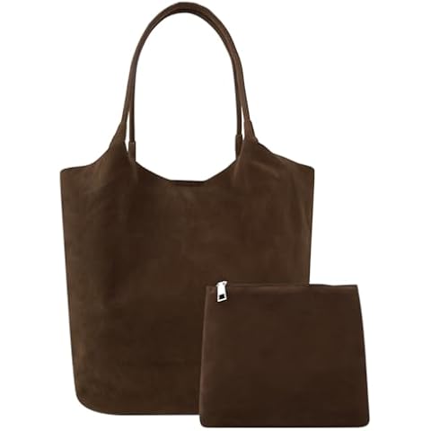 HENGNI Suede Tote Bag for Women, Roomy Vintage Faux Leather Womens Hobo Handbag, Fashion Suede Purse Shoulder Bag(Medium, Coffee) Cover