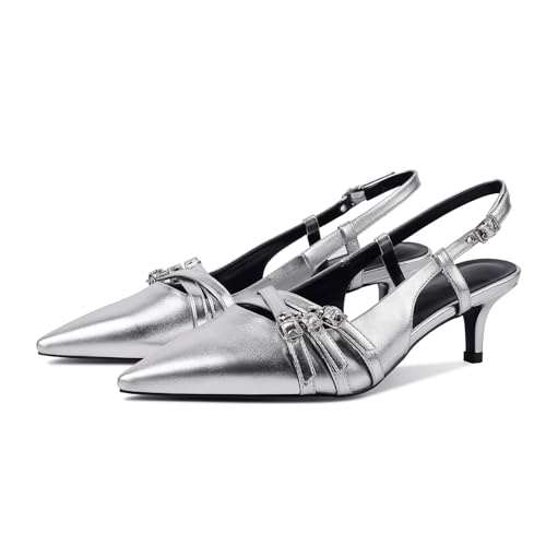 Image of CORNMOOD Stiletto Slingback Heels Pumps for Women | Glossy Patent Leather Kitten heel, Chic Dress Shoes for Modern Women, Ideal Wedding Evening Party and Work Office Outfit