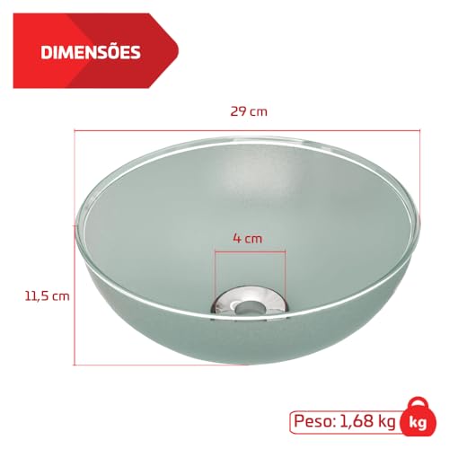 Cuba Pia de Apoio Vidro 29cm Redonda e Válvula Cromada Para Banheiro Lavabo