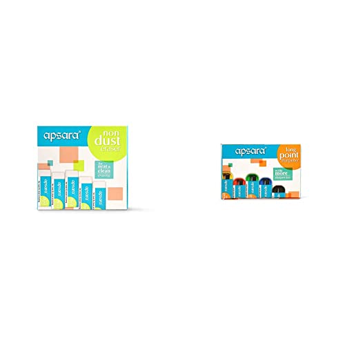 Image of Apsara Non Dust Jumbo Erasers - Pack of 20 with Apsara Long Point Sharpeners - Pack of 20