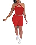 PRIVIMIX Women 2 Piece Outfit Halter Sleeveless Crop Out And Shorts Set Causal Yoga Workout tracksui