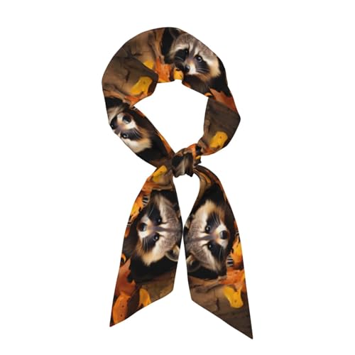Raccoon in The Fall Tree Hole Printed Women's Fashion Scarf Suitable as Scarves, hair scarves, headbands, headbands, handbands