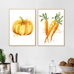 Toile Courge et Tomate Aquarelle pour Mur de Salle à Manger Nordique