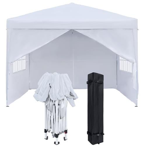 FIVMEN Carpa Plegable 3x3m con Paneles Laterales y Ventanas y Bolsa de Transporte Cenador Pabellón Protección UV Carpa para Fiestas Impermeable Gazebo Jardín Exterior Tipo B (Blanco)
