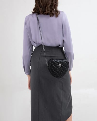 Image of Rejolly Quilted Heart Shaped Purse for Women Crossbody Bag PU Leather Shoulder Bag Cute Diamond Clutch Purse with Chain Strap Black