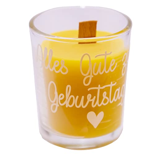 Bienenwachskerze im Glas mit Holzdocht "Alles Gute zum Geburtstag" Cover