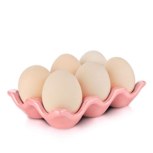 URWOOW Ceramic Egg Tray Holder Pink 6 Cup