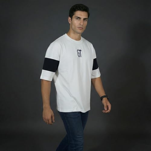 Image of playR x GT White OS TEE for Men & Women - 100% Cotton Oversized T Shirt Soft, Casual & Streetwear Loose Tee, Relaxed Fit, Oversize Gymwear Top - All Season