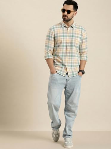 Image of IndoPrimo Men's Checked Slim Fit Casual Shirt Premium Cotton Full Sleeve Plaid Shirt with Chest Pocket Stylish Summer & Office Wear