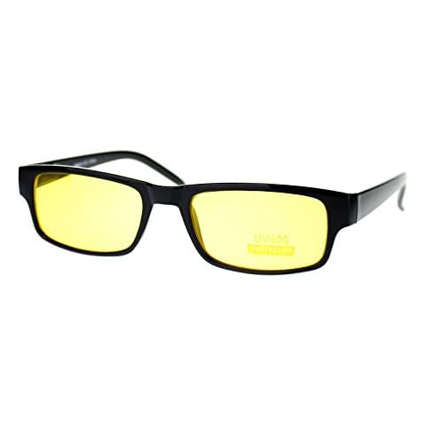 PASTL Black Rectangle Frame Yellow Lens Sunglasses Spring Hinge Cover