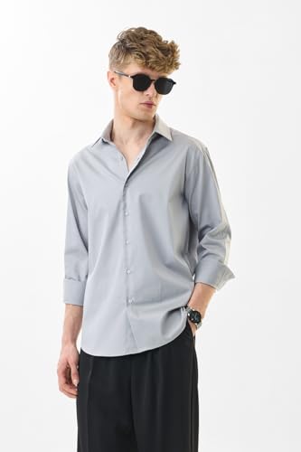 Image of SNITCH Men Formal Shirt | Slim Fit Full Sleeve Classic Collar Solid Pattern | Premium Cotton Blend & Breathable Fabric for Office