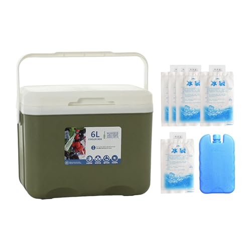 Oshhni Nevera portátil para Camping, 6 L, con asa y Bolsa de Hielo, Ideal para barbacoas, Barcos, Camping, Senderismo y Leche, Verde