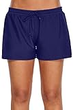 YAOMEI Damen Badeshorts Bikinihose Shorts Trunks Badeanzug Bauchweg Badekleid mit verstellbarem Tunnelzug Tankinis Bikini Slip Beachwear, Boyleg Stil (XL, A-Blau)