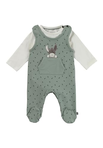 Sterntaler Strampler Set Blätter – 2-teilig – Baby Strampler aus Jersey mit Esel Emmi Applikation & Langarmbody – bequemer Unisex Zweiteiler ab Geburt - Druckknöpfe im Schritt – steingrün – Größe 50