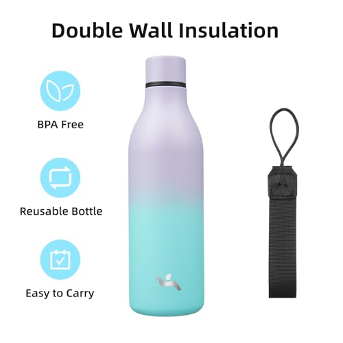 Image of Konokyo 25 oz Insulated Stainless Steel Metal Water Bottle with Strap | BPA-free, leak-proof, dishwasher-safe reusable bottle with strap for gym, school, hiking, outdoor travel & hydration
