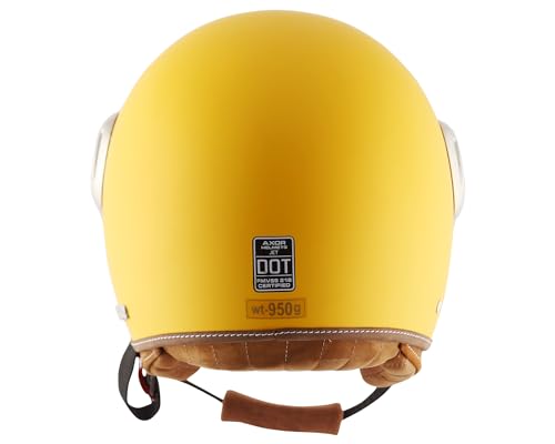 Image of Axor Retro Jet West ISI and DOT Certified Matte Finish Open Face Helmet for Men and Women with Clear Visor- Dull Yellow -L