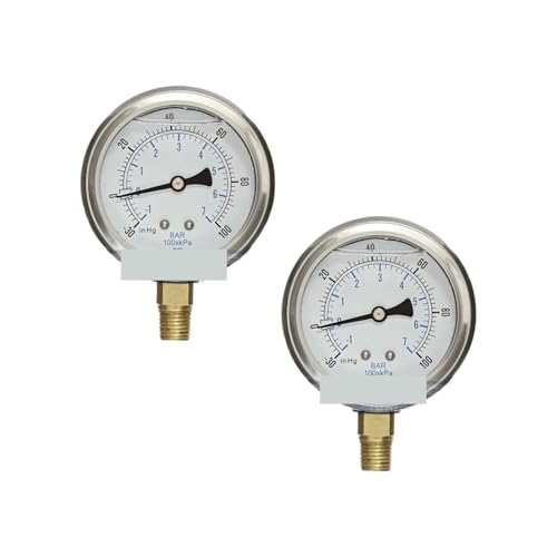 Manomètre à vide rempli de liquide 100 psi cadran 6.3 cm montage NPT 2 pièces