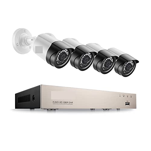 Sistema de cámaras de seguridad para exteriores Sistema de cámara de seguridad 8ch 1080p H.265 + TVI CCTV DVR con 4 kits de cámaras de seguridad de 2.0MP Sistema de vigilancia de video en casa(None)