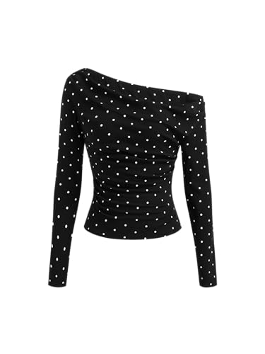 CIDER Women Polka Dot Going Out One Shoulder Y2k 2025 Fall Long Sleeve Fit Cute Top Casual Shirts