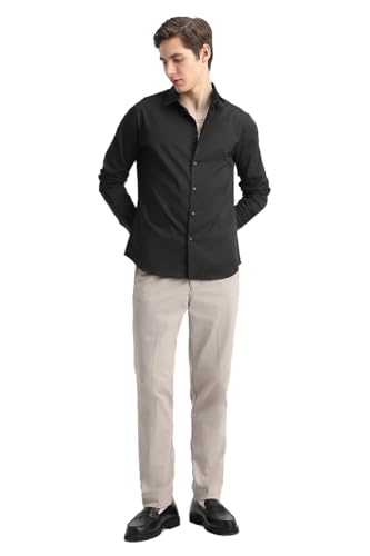 Image of SNITCH Men Formal Shirt | Tailored Slim Fit Full Sleeve Spread Collar Solid Style | Breathable Polyester Viscose Blend Twill Fabric for Office & Evening