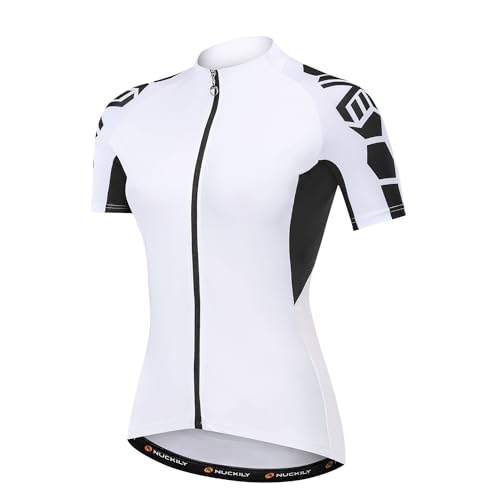 NUCKILY Maillot de ciclismo para mujer, manga corta, con 3 bolsillos, ropa de bicicleta, ciclismo, equitación, ropa de ciclismo, Blanco, M