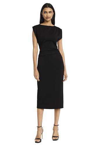 Donna Morgan Women's Sleeveless Boat Neck Midi Sheath Dress-Side Ruching Detail-Elegant Formal Cocktail Attire