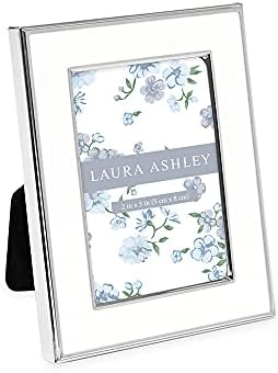 Laura Ashley 2x3 White Enamel Picture Frame, Silver Metal Edge with Easel, for Countertop, Counterspace, Tabletop Display, Bookshelf, Desk, Wall Décor, Photo Gallery (2x3, White W/Silver)