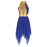 JEATHA Damen Eiskunstlauf-Kleid Ballettkleid Ärmellos Neckholder Top Ballettrock Tanzkleid Skater Kleider Trikotkleid Asymmetrischer Saum Gymnastikanzug Royal_Blau S