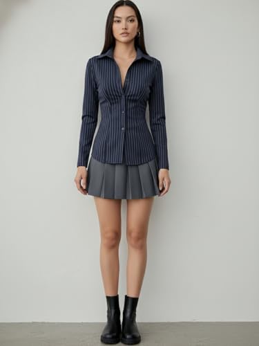 Image of Aahwan Stipred Front Button Long Sleeve Casual Shirt for Women's & Girl's