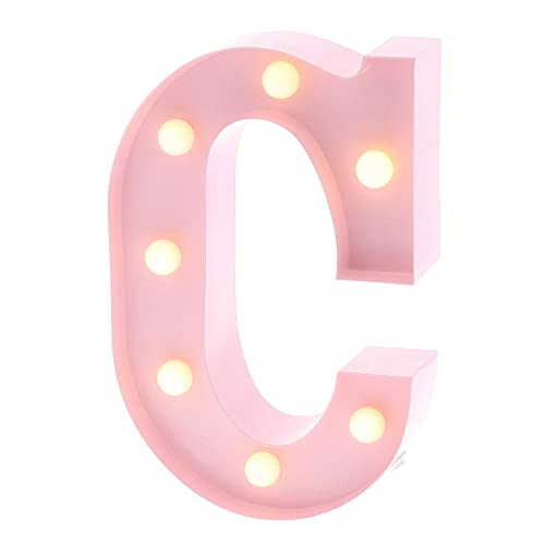 Barnyard Designs Metal Marquee Letter C Light Up Wall Initial Nursery Letter, Home and Event Decoration 9 Inch (Baby Pink)
