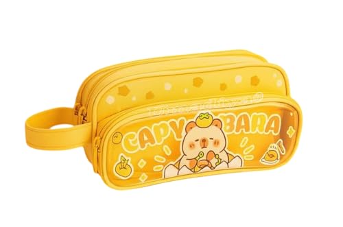 Image of Pencil Pouch with Large Capacity Cartoon Pattern Pencil Case, Aesthetic Pencil Case for Girls Multifunctional Stationery Organizer (3 Layers Cute Panda Pouch - Brown)