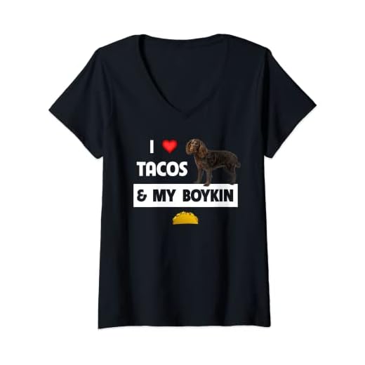 Womens I Love Tacos and My Boykin Spaniel Dog Mexican Food Lovers V-Neck T-Shirt